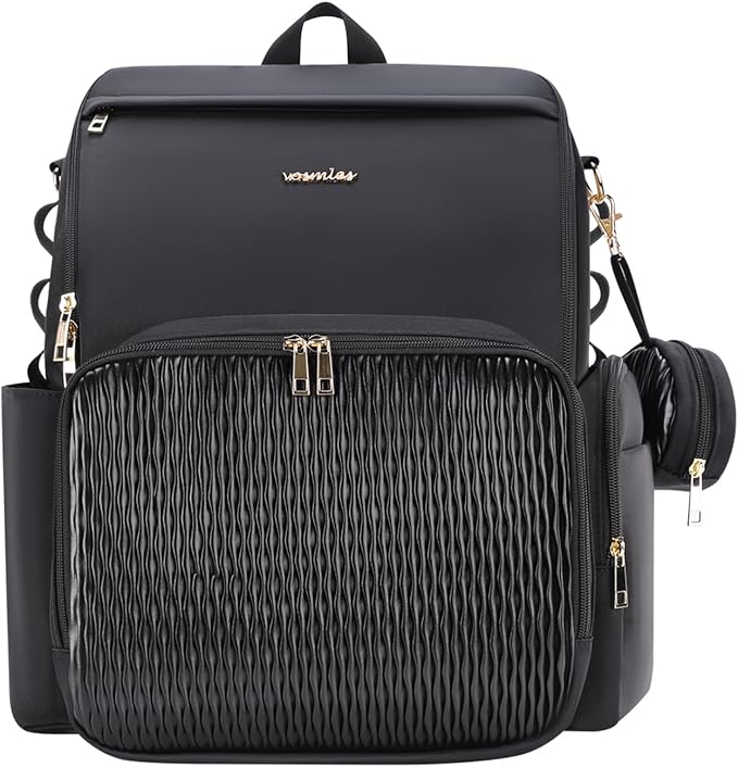 Stylish Baby Diaper Bag, Baby Bag with Changing Pad, Pacifier Case& Stroller Straps, Large Diaper Backpack Boy Girl, Water Resistant Travel Diaper Backpack for Mom Dad