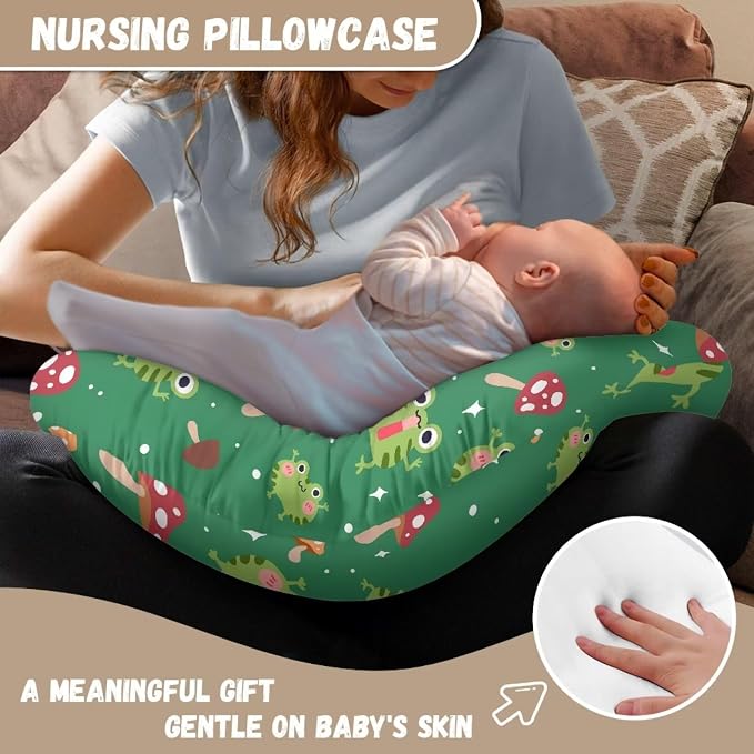 Mushroom Frogs Baby Nursing Pillow Support Cover Portable Comfortable Bottle and Breastfeeding Pillowcase with Hidden Zipper for Boys Girls Baby Gift