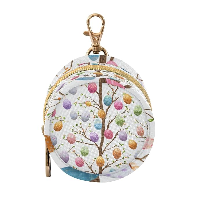 Pacifier Holder with Clip Pacifier Case for Diaper Bag Round Baby Pacifier Pouch Box Bag Portable White Easter Egg Tree