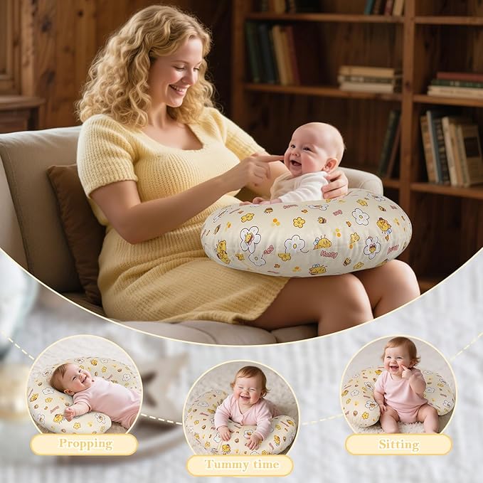 Nursing Pillow & Breastfeeding Pillow ??Ergonomic C-Shape for Breastfeeding & Bottle Feeding, Breathable with Washable Cover, Tummy Time & Sitting Support (0-12Months)