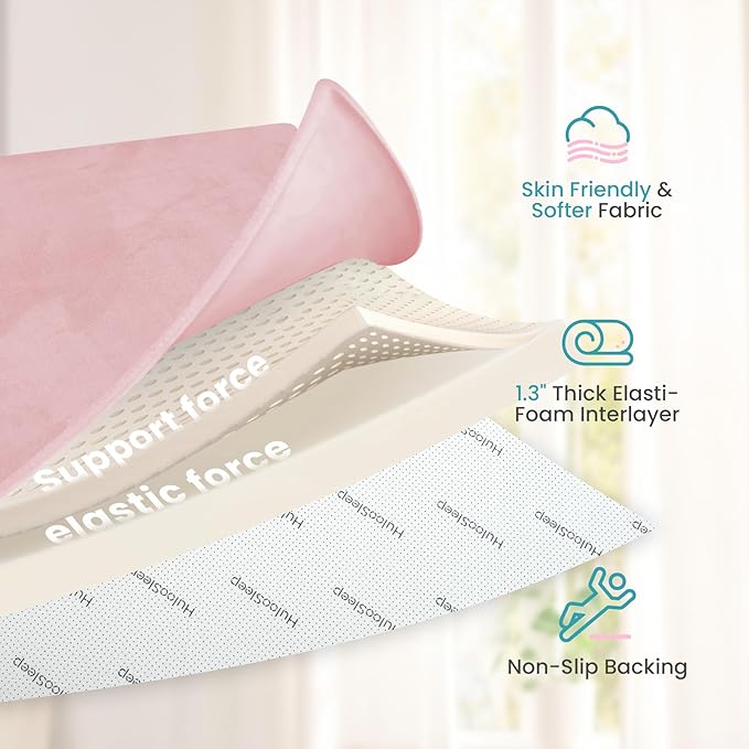 Huloo Sleep Baby Play Mat for Floor,1.3" Thick Elasti-Foam 50"×50" Playpen Mat for Tummy Time,Water Repellent Soft Coral Velvet for Toddler,Infant,Kids,Non-Slip Backing Safe for Crawling(Pink)
