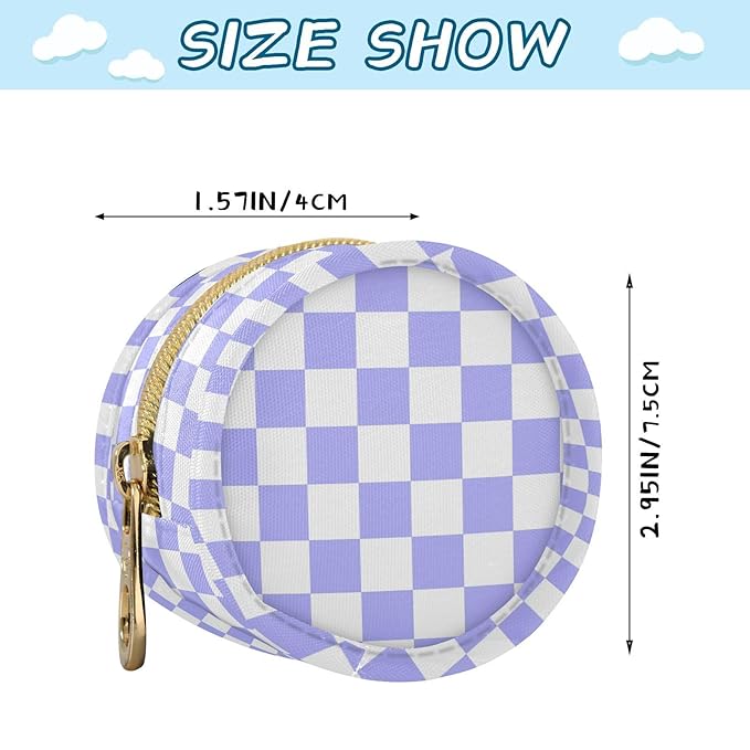 Checkered Plaid White Purple Print Pacifier Holder Case with Metal Clip Portable Pacifiers Pouch for Newborn Baby Girls