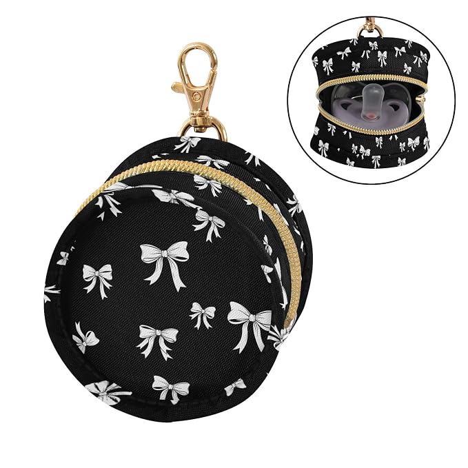 Bow Black Pattern Pacifier Holder Case with Metal Clip Portable Pacifier Cover Pouch for Newborn Baby Boys Girls