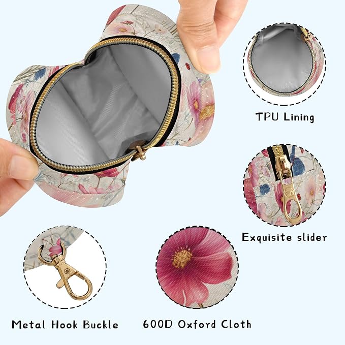Pacifier Holder with Clip Pacifier Case for Diaper Bag Round Baby Pacifier Pouch Box Bag Portable Spring Laybugs Butterfly Cosmos Beige