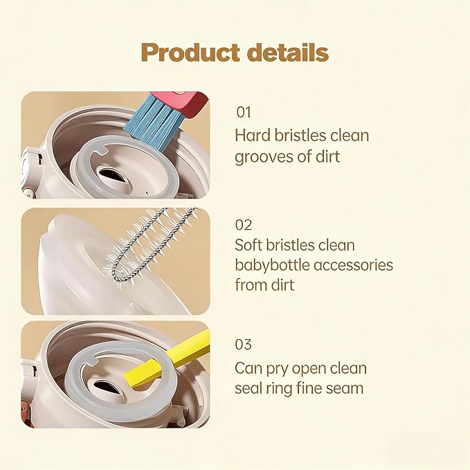 3 in 1 Cup Lid Cleaning Brush, 2026 Upgrade Multifunctional Crevice Portable Cup Lid Cleaning Brushes, Crevice Cleaning Brush for All Type Bottle Gap Tight Spaces Cups (3Color, 3pcs)