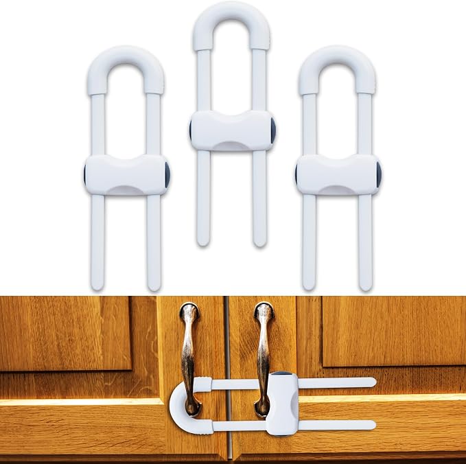 Cabinet Locks Baby Proofing U-Shaped Child Locks for Cabinets Latches Adjustable (White,1 pack of 4)