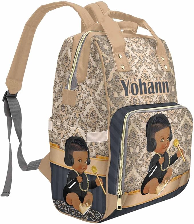 M YESCUSTOM Custom Diaper Backpack with Name, Crown Baby Backpacks for Dad Mom - Insulated Pockets, Portable Nappy Bags - Nursery Bag Gift