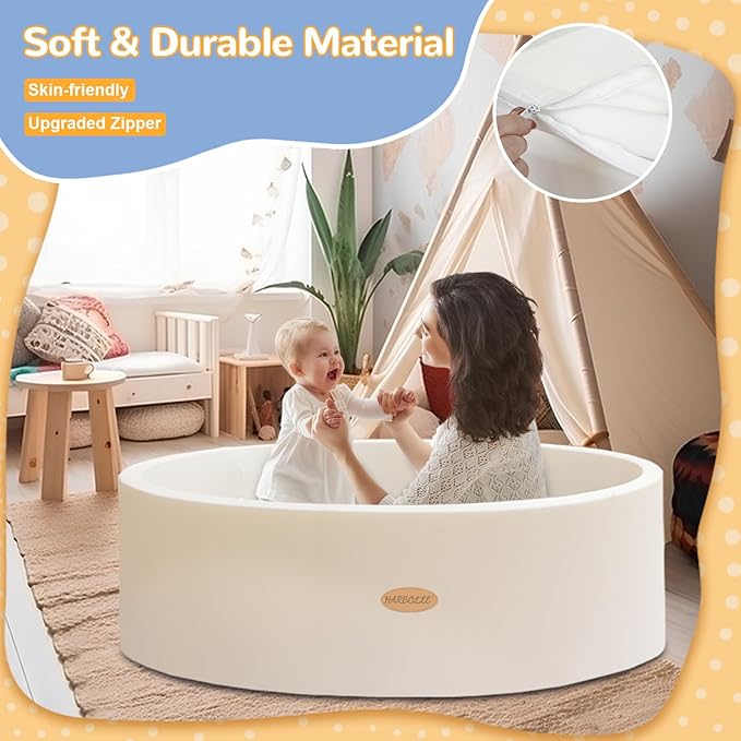HARBOLLE Baby Ball Pit 47.2" Soft Round Memory Foam Ball Pits NOT Included Balls Indoor Outdoor Playpen for Babies Toddlers Kids Great Gift for Girls Boys, White