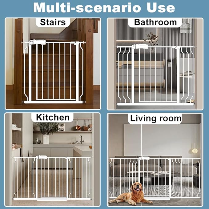 Extra Wide Baby Gate 38.5-43.5 Inch Walk Through Pressure Mounted No Drill Safety Child Gate with Door Tension Metal Gate for Stairs Doorway Puppy Dog Cat