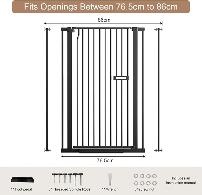 Extra Tall Cat Gate 55.1" for Doorways, 30.1-33.8" Wide High Pressure Mounted Baby Dog Pet Gate for Stairs, 1.37" Gap No Drilling Auto Close for Hallways/Kitchen, Black