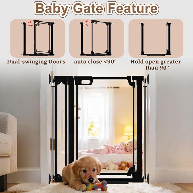 WAOWAO Clear Acrylic 40" Extra Tall Baby Gate for Stairs Modern Design Acrylic Auto Close Pet Gate, 29.52"-47.24" Wide Safety Baby Gate for Doorways,Black Clear Dog Gates Indoor, Hallways,Kitchen