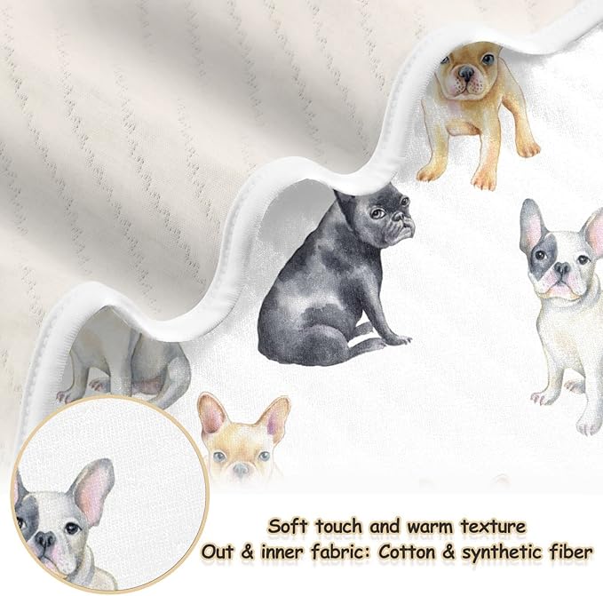 Ollabaky French Bulldog Dog Baby Blanket for Boys Girls Cotton Throw Blanket Swaddle Blanket for Crib Stroller Nursery Receiving Blanket Infant Toddler Unisex 30"x40"