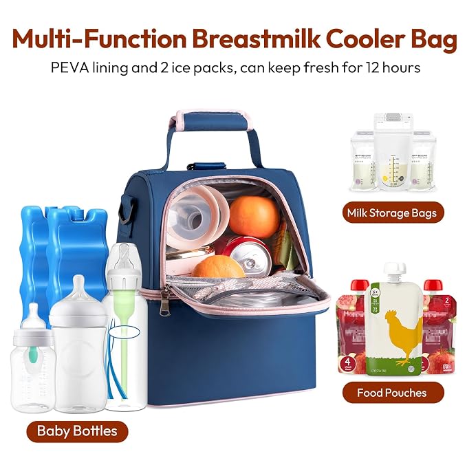 NCVI Breastmilk Cooler Bag, Breast Pump Bag with 2 Ice Pack Fits 6 Bottles, Double Layer Breast Milk Cooler Travel Bag Baby Bottle, for Travel, Nursing Mom Daycare, Work, Picnic (SkyBlue)