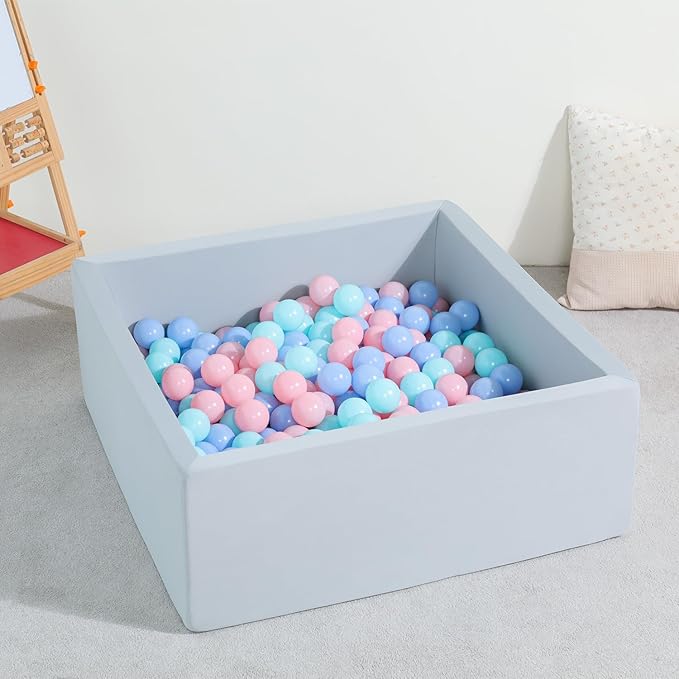 TRENDBOX Ball Pit 35.4x35.4x13.8in Memory Foam Pit Soft Pool Soft Equipment for Toddlers Kids - Light Gray (Balls NOT Included)
