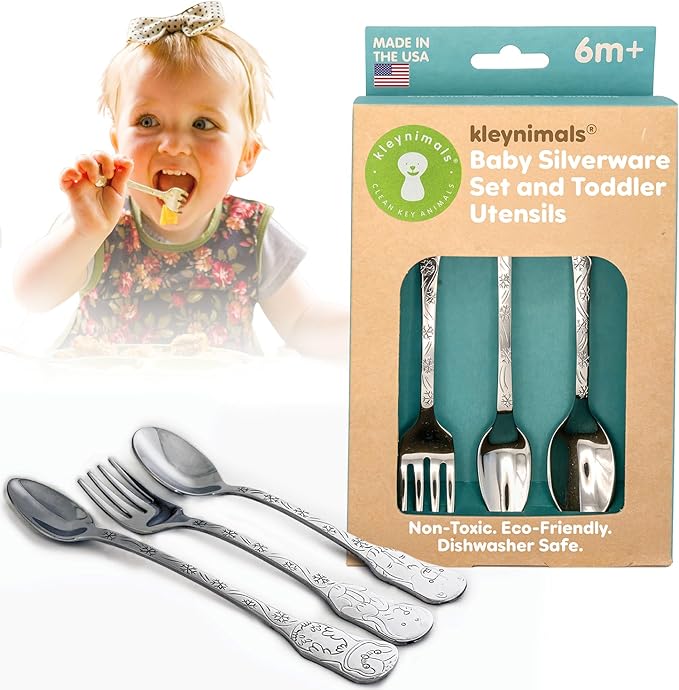 Kleynimals Arctic Friends Made in USA Baby Silverware ??100% Stainless Steel Baby Forks and Spoons, Non-Toxic, BPA-Free, Eco-Friendly, Dishwasher Safe ??Safe Utensils for Babies & Toddlers