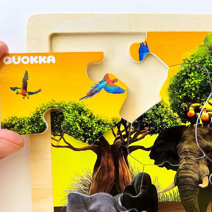 QUOKKA 4SET Puzzles for Kids Ages 4-6 - 48 Pcs Wooden Toddler Realistic Montessori Puzzles Ages 3-5 - Wild Animals Africa Ocean Farm Learning Games for Boys and Girls 4-8 Year Olds