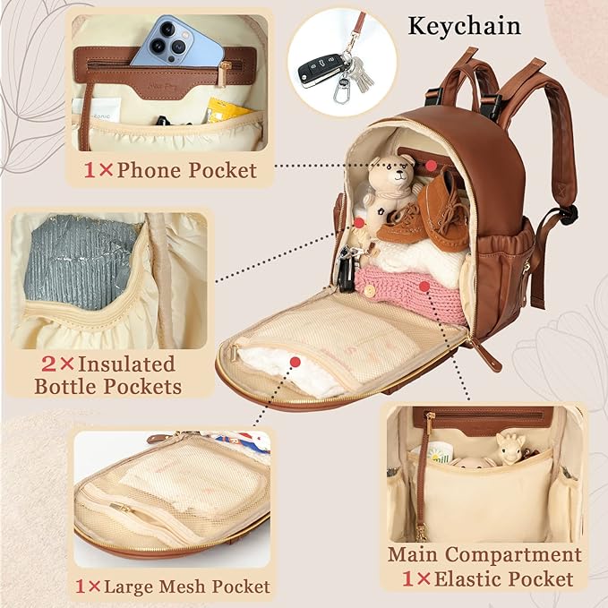 Mini Diaper Bag Backpack Leather Diaper Bag with Pacifier Holder Case Bundle