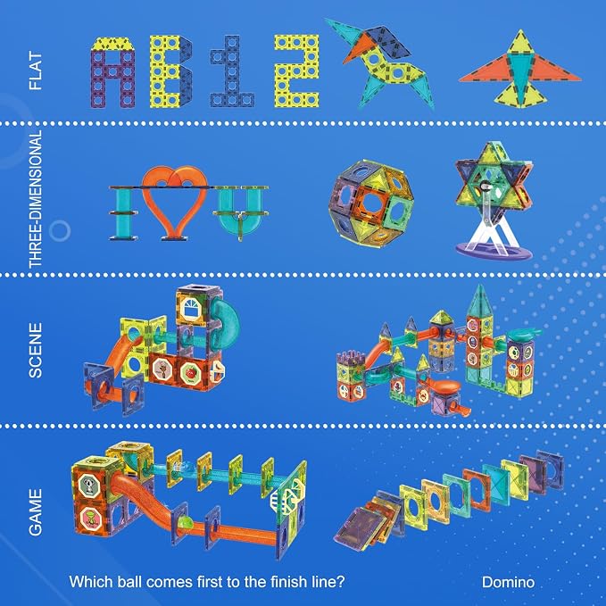 Contixo STEM Building Toys - 110 pcs Marble 3D Magnetic Run Tiles Learning Stacking Educational Building Blocks Set, Creativity Beyond Imagination, Inspirational, Recreational Toy for Kids