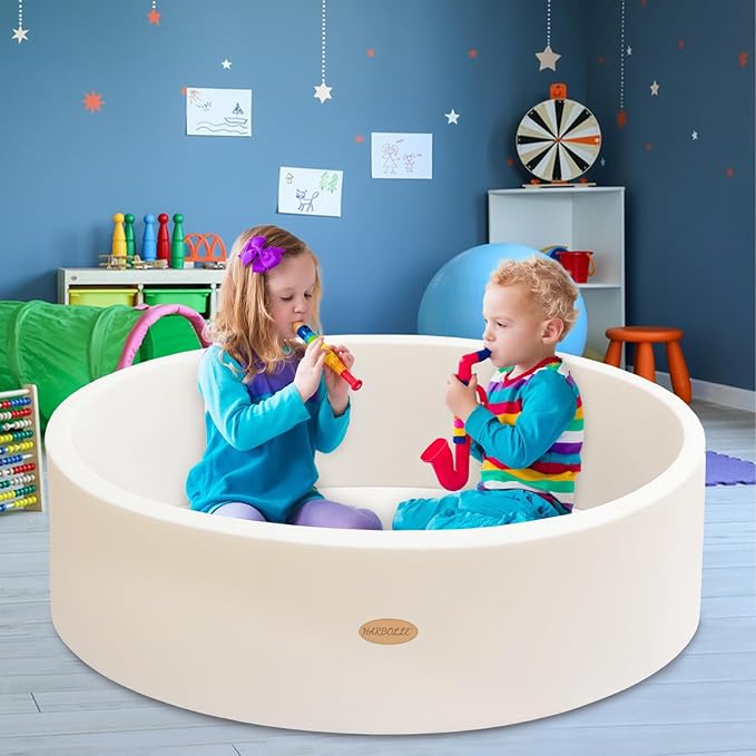 HARBOLLE Baby Ball Pit 47.2" Soft Round Memory Foam Ball Pits NOT Included Balls Indoor Outdoor Playpen for Babies Toddlers Kids Great Gift for Girls Boys, White