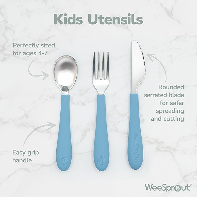 Kids Stainless Steel Utensils Set - Premium 18/8 Grade Silverware Kit - 2 Spoons, 2 Forks, and 2 Knives for Ages 4-7 - Silicone Easy-Grip Handles - Children Flatware Cutlery (Matte - Pink, Off White)