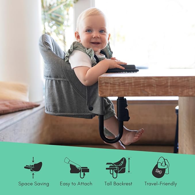 guzzie+Guss Perch Hook On High Chair – Portable Clip On Table Chair for Baby & Toddler | Travel High Chair for Restaurants, Picnics, Camping, Beach, Vacation | Boys & Girls 4M+ | Pearl