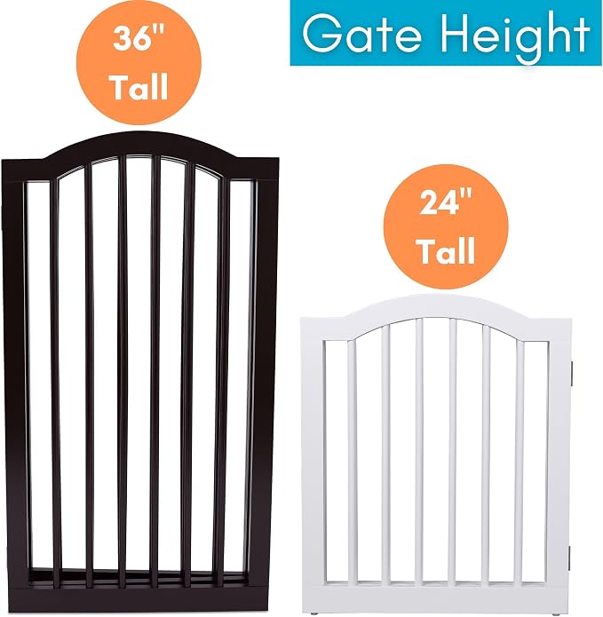 INTERNET'S BEST Arched Top Dog Gate | 3 Panel, 36" H Wooden Pet Barrier for Dogs or Cats | Freestanding Folding Room Divider for Doorways, Hallways, Stairs, and Porch | Portable, Extra Wide | White