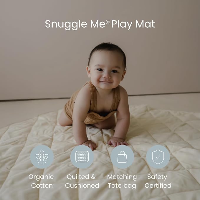 Snuggle Me® 2-in-1 Baby Play Mat - 100% Organic Cotton Baby Mat for Floor Play, Quilted, Foldable Playmat with Matching Tote Bag Included, Safety Certified & Machine Washable (37" x 37") - Birch