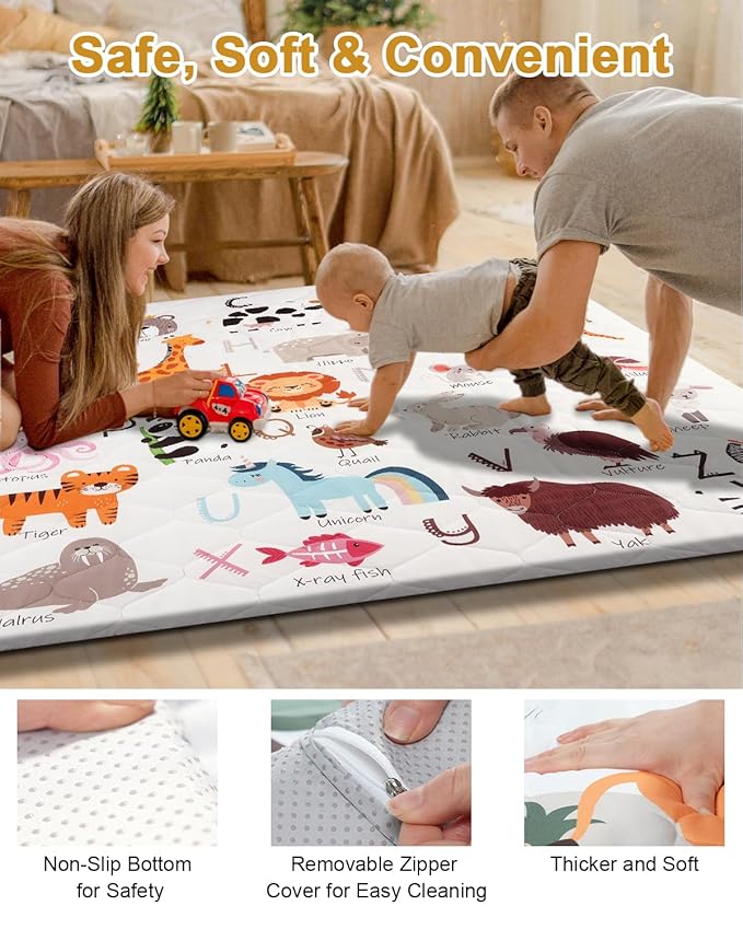 TINYHARBO Premium Foam Baby Play Mat 59" x 59" ??Removable & Machine Washable Cover, Extra Thick Padding Playpen Mat, Non-Slip Crawling Mat, Easy to Clean for Infants, Toddlers & Babies