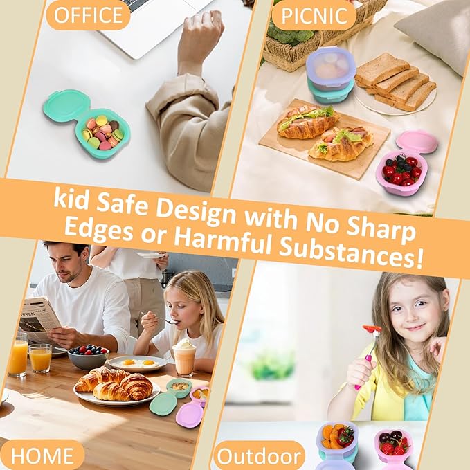 4 Pack Reusable Translucent Silicone Snack Containers with attached Lids,Leak-Proof Snack Box Cheese Containers, Egg Poacher Cups for Sqaure Breakfast Egg