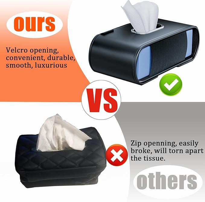 MTGOCHA Car Tissue Holder, Large Tissue Box Cover Keep Tidy, Premium PU Leather Backseat Napkin Holder Tissues Dispenser for Car Fits Standard 80-160 Count Tissue Boxes, Black