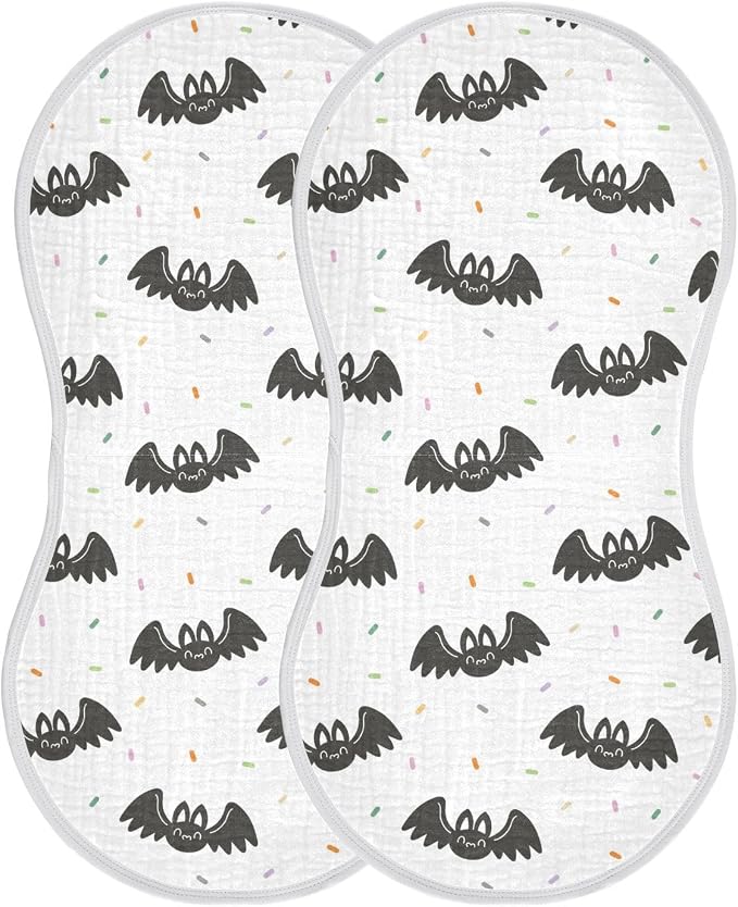 vvfelixl Baby Burp Cloths Halloween Bat and Confetti Baby Newborn Cotton Burping Cloths Set Baby Washcloths 4 Pack White