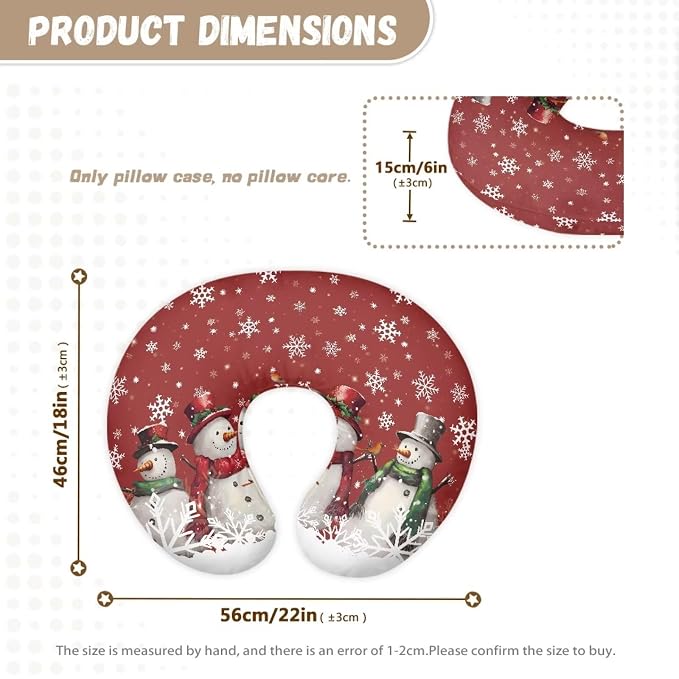 Christmas Snowmen Snowflake Nursing Pillow Cover Case Durable Skin-Friendly Fabric Newborn Feeding Pillow Cover with Hidden Zipper for Boys & Girls, Easy to Put On & Remove