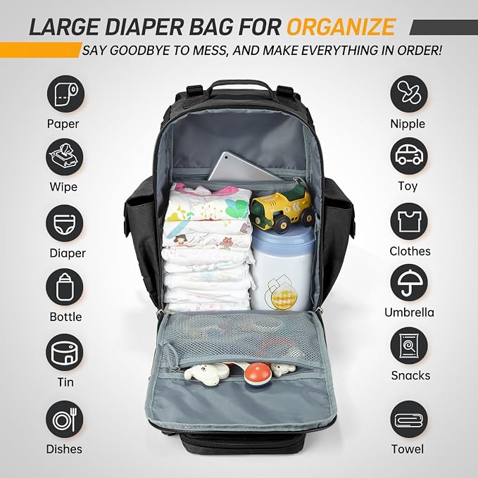 SHARKMOUTH Dad Diaper Bag for Men - Military Baby Backpack with Patches for Hiking Travel Camping Trips - Baby Shower Gifts Black