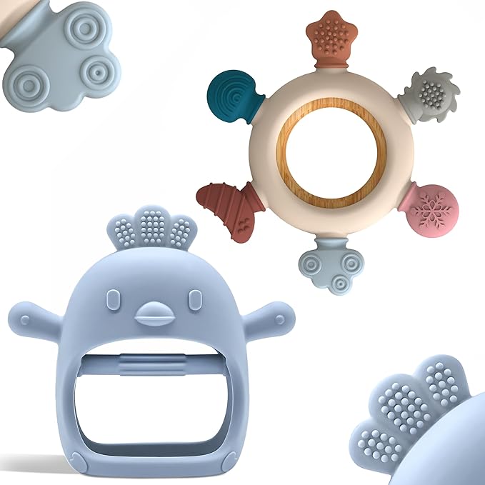 Baby Teething Toys by Komfy LilLove, No Drop Teether and Ring Teether for Baby Teething Relief, Non-Toxic Infant Toys 0-6 6-12 Months, CPC Certified Teething Mitten, Baby teether Toys ??2 Pack