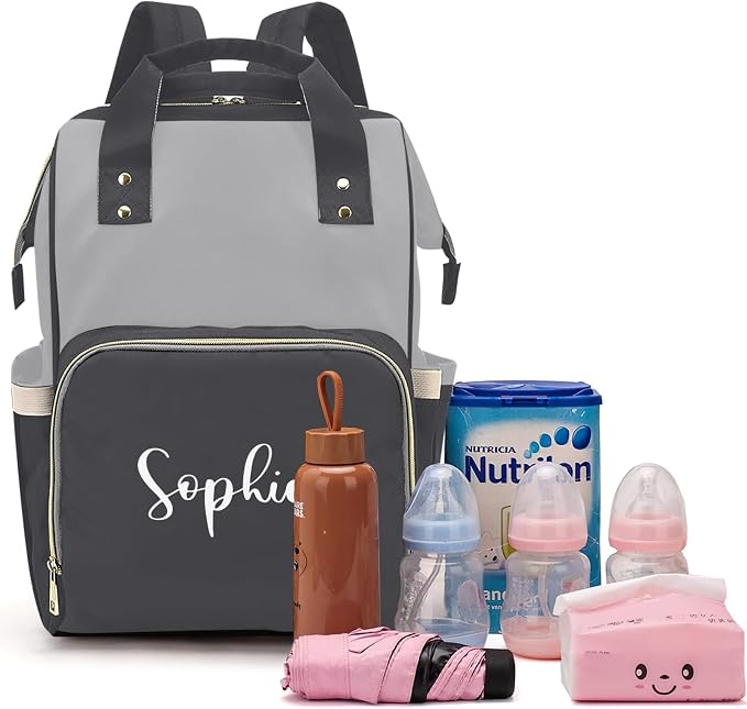 Custom Diaper Bag with Name Personalized Multifunctional Mommy Backpack for Daughter Granddaughter, Black Daypack Bag for Travel