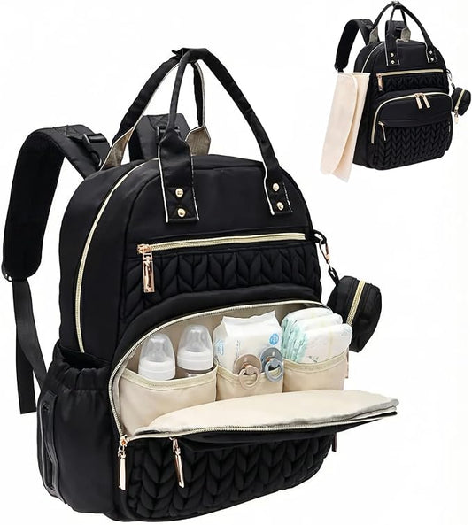 Diaper Bag Backpacks Stylish Baby Diaper Bag Waterproof Travel Backpack with Changing Pad Stroller Strap Insulated Pockets(Black)