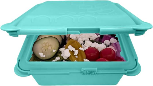 Big Bee, Little Bee - SoftShell XL Reusable Silicone Food Storage Container with Connected Clamshell Lid, Easy to Clean, Snaps Closed, Microwave, Freezer & Dishwasher Safe (Aqua)