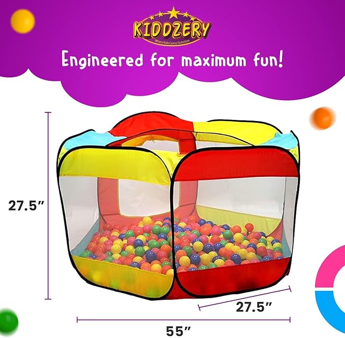 Kids Play Tent with 100 Balls ??Extra Large 56?³x50??Pop-Up Ball Pit ??Indoor/Outdoor Playhouse with Mesh Windows & Carry Bag