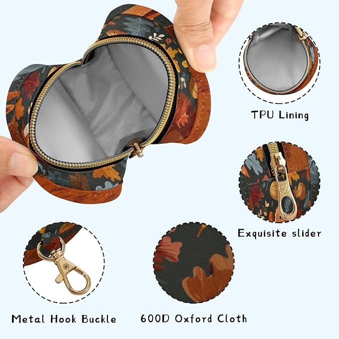 Pacifier Holder with Clip Pacifier Case for Diaper Bag Round Baby Pacifier Pouch Box Bag Portable Blue Squirrel Pinecone Leaves