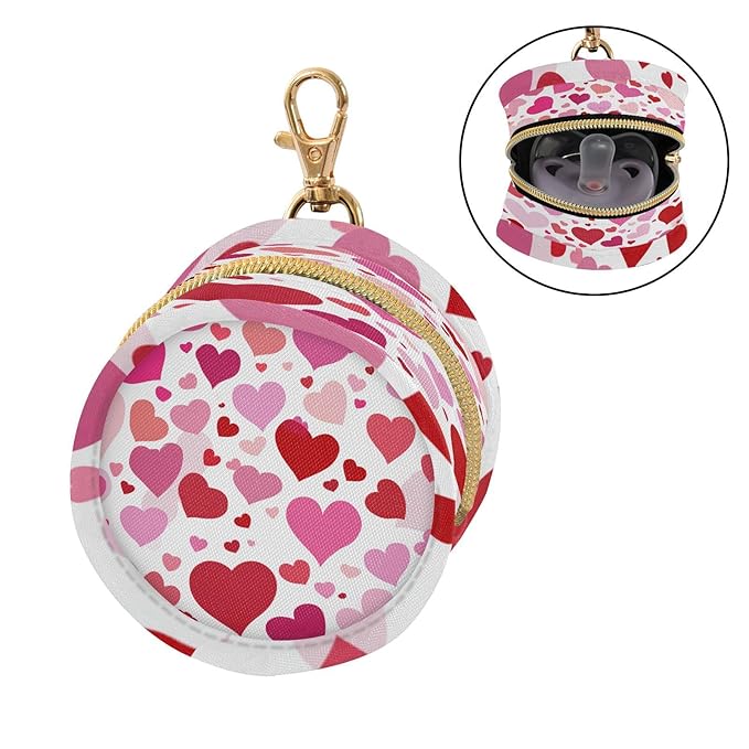 Pacifier Holder with Clip Pacifier Case for Diaper Bag Round Baby Pacifier Pouch Box Bag Portable White Pink Love Valentine