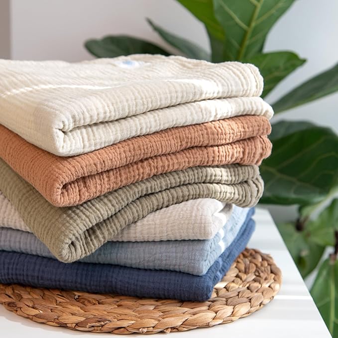 lulumoon Muslin Swaddle Blanket Baby - Cotton Swaddling Blanket Soft Baby Receiving Blankets Neutral 3Pack(Navy)
