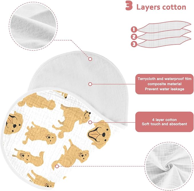 Golden Retriever Dog Muslin Burp Cloths for Baby 1 Pack Soft 100% Cotton Baby Washcloths Bibs for Boy Girl