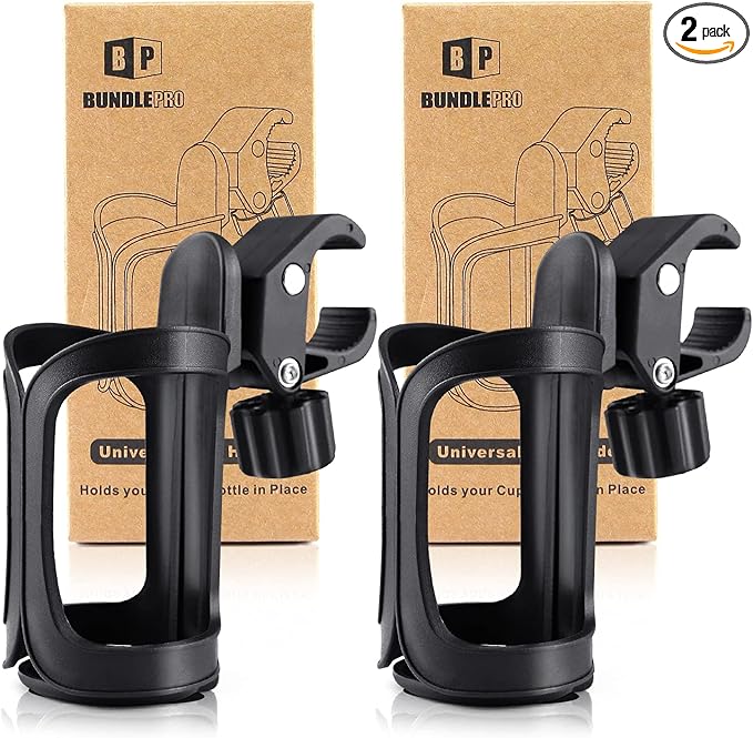 Pack of 2 Stroller Cup Holders, Universal Drinks Holder for Bikes, Trolleys or Walkers