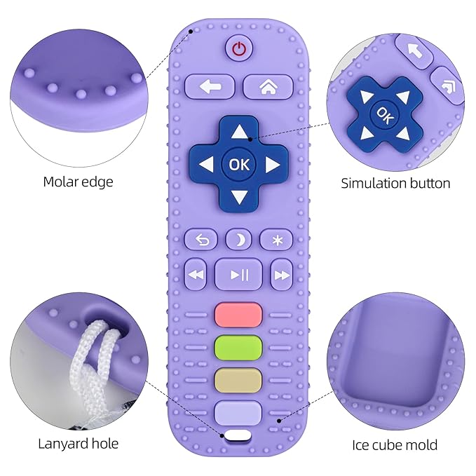 Chuya Silicone Baby Teething Toy Remote Control Shape Chew Toy for Babies 3-6 Months 3-24 Months, Teether Relief Baby Toys for Infants TV BPA Free(Purple)
