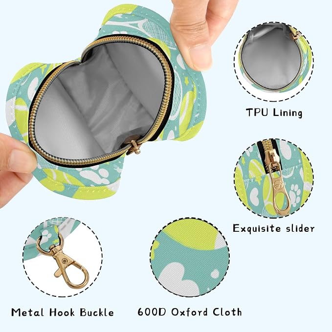 Pacifier Holder with Clip Pacifier Case for Diaper Bag Round Baby Pacifier Pouch Box Bag Portable Green Tennis Racket Paw Heart