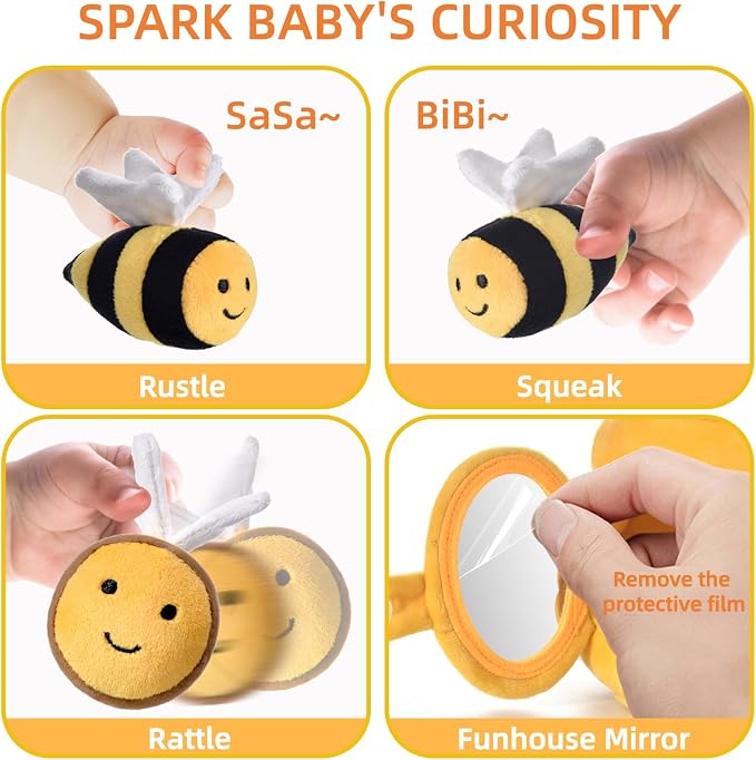 Baby Toys for 1 Year Old, Soft Beehive with 5 Stuffed Bees, Crinkle, Rattle, Mirror, Montessori Toys for One Year Old Birthday Gift for 12-18 Months Baby Easter Basket Stuffers