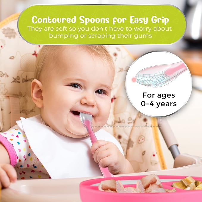 Sperric Silicone Suction Plate for Baby - 100% Food Grade Silicone Divided Plate | Toddler Self Feeding Training Suction Plate Set | BPA-Free, Microwave Dishwasher Safe Stay Put Plates (Green & Pink)