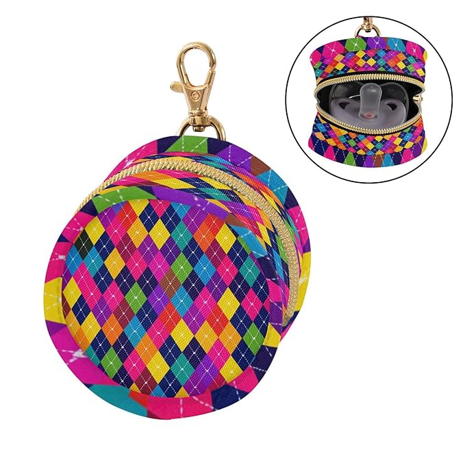 Pacifier Holder with Clip Pacifier Case for Diaper Bag Round Baby Pacifier Pouch Box Bag Portable Bright Colorful Argyle