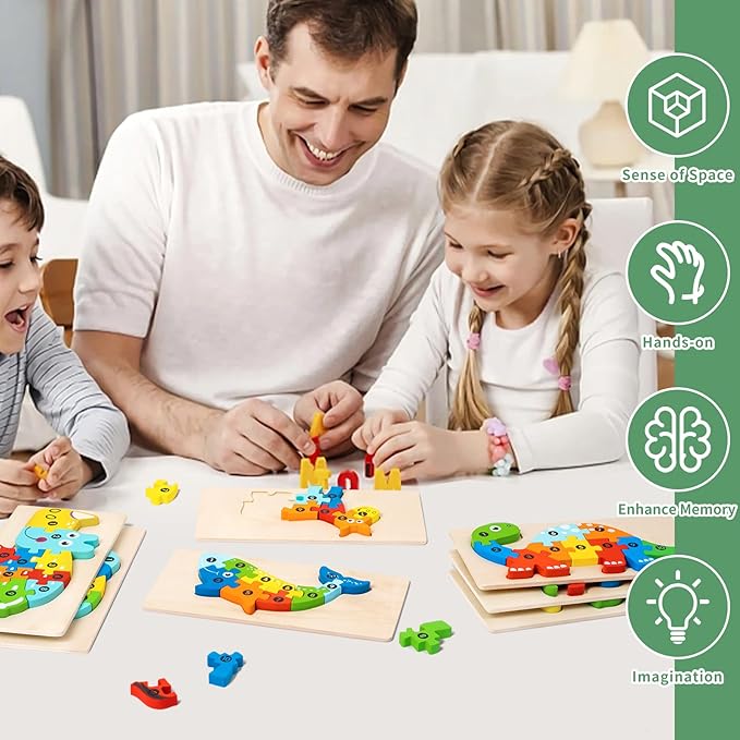 7 Pack Wooden Animal Toddler Puzzles for Kids Ages 3-5, Baby Montessori Toys for Kids Age 3 4 5 6 Years, 7 Animal Shape Learning Jigsaw Toys for 3 Year Olds Boy Girl - Easter Gifts