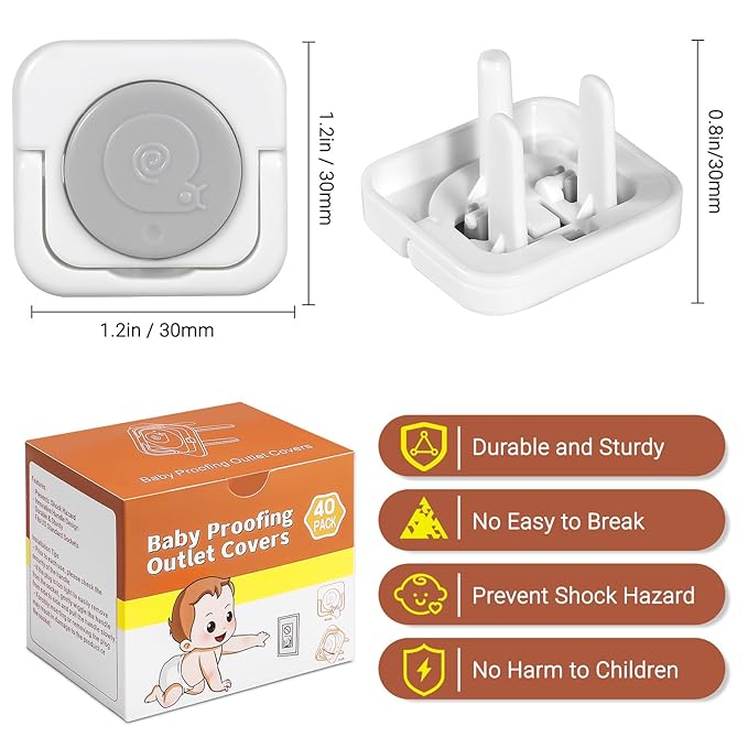 Outlet Covers Baby Proofing, 40 Pack Child Proof Plug Socket Covers Electric Plug Protectors Safety Caps to Prevent Power Shock, for US 3-Prong, Gray